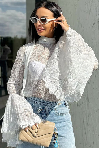 Elegant Lace Blouse with Flared Sleeves