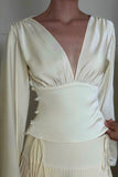 Deep V-Neck Wrap Blouse