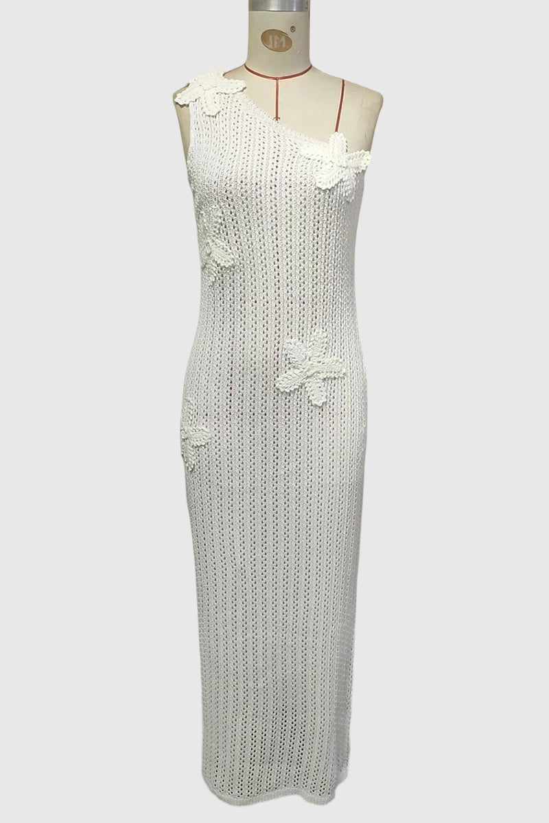 Crochet One-Shoulder Casual Dress