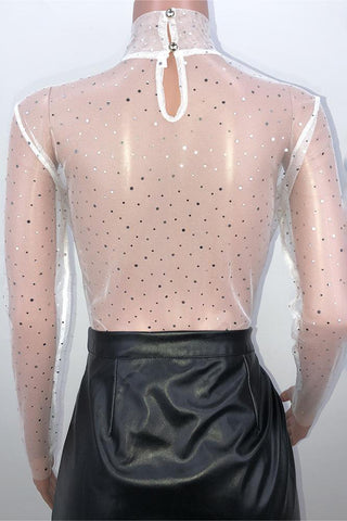 Sheer Embellished Long-Sleeve Blouse