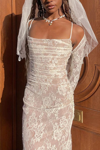 Long Sleeve Lace Overlay Maxi Dress