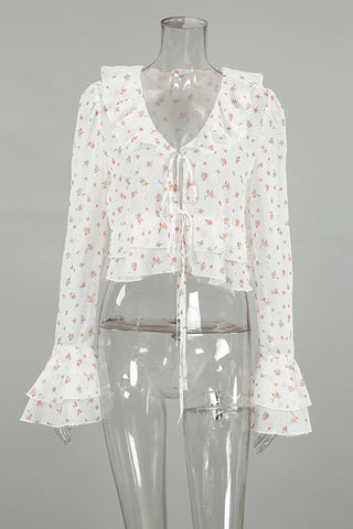 Floral Ruffle Tie-Front Blouse