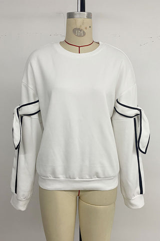 Bow-Accent Striped Sleeve Sweatshirt