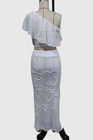 One-Shoulder Knit Vacation Skirt Set