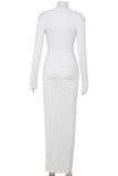 Long-Sleeve Ruched Evening Dress