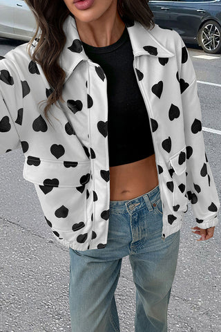 Heart Print Collar Zip Jacket