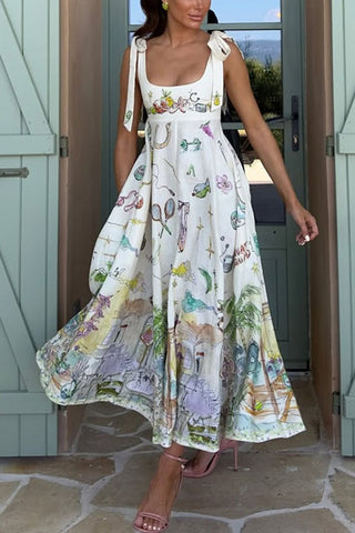 Illustrated Print Casual Dress