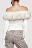 Off-Shoulder Fur Trim Blouse