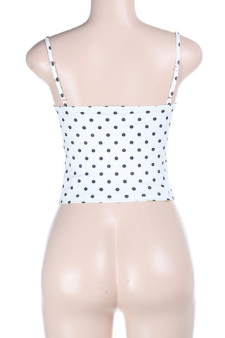 Polka Dot Lace-Trim Tank Top