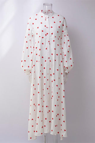 Heart-Patterned Long Sleeve Maxi Dress
