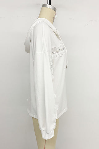 Lace-Detail Hooded Sweatshirt
