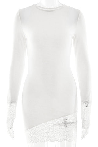 Lace-Trim Asymmetrical Mini Dress