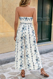 Strapless Floral Print Wide-Leg Jumpsuit