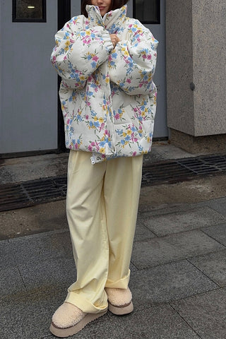Floral Pattern Puffer Jacket