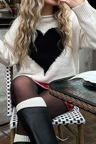 Heart-Patterned Relaxed Sweater