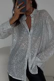 Sparkling Sequin Button-Front Blouse
