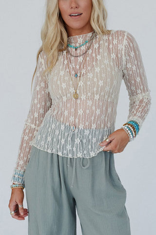 Lace Pattern Sheer Long Sleeve Top
