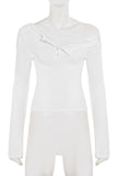 Asymmetric Button-Detail Long Sleeve Top
