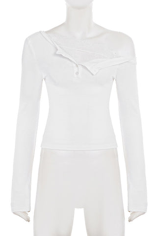 Asymmetric Button-Detail Long Sleeve Top