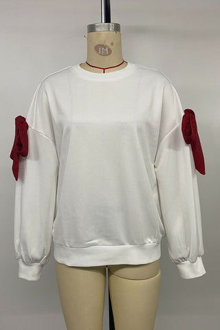 Bow Accent Sweatshirt with Balloon Sleeves