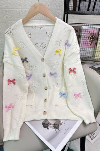 Buttoned Cardigan With Bow Accents