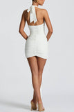 Plunge Neck Ruched Mini Dress