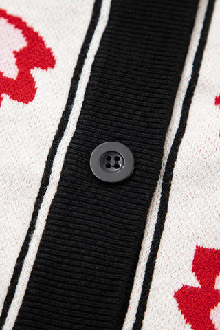 Floral Print Buttoned Front V Neck Knit Cardigan