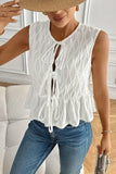 Textured Tie-Front Peplum Tank