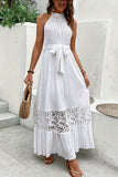 Lace Trim Halter Maxi Dress