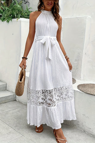 Lace Trim Halter Maxi Dress