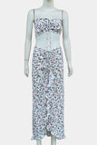 Floral Crop Top and Ruched Skirt Set