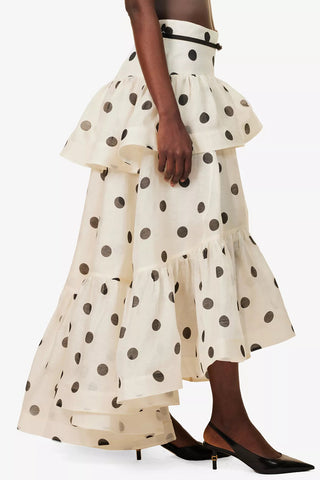 Polka Dot Maxi Skirt with Ruffled Layers