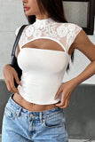 Lace-Trimmed Cutout Tank Top