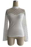 Polka Dot Mesh Long Sleeve Blouse