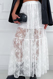 Sheer White Lace Maxi Skirt