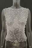 Pearl-Embellished Mesh Tank Top