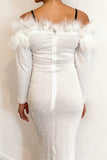 Feathered Off-Shoulder Gala Dress