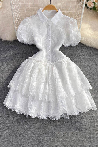 Button-Down Floral Lace Casual Dress