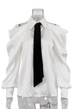 Cold-Shoulder Blouse with Tie