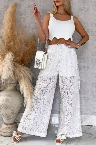 Lace Wide-Leg Casual Pants