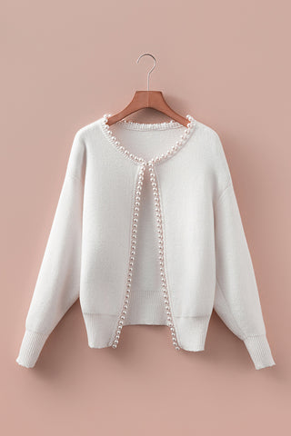 Pearl-Embellished Open Front Cardigan