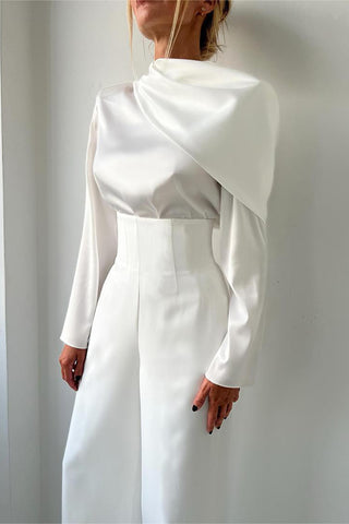 Elegant Satin Long-Sleeve Pant Set