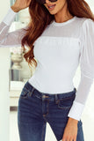 Pearl Decor Patchwork Long Sleeve Top