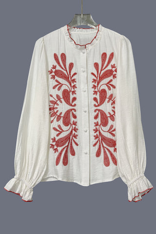 Patterned Button-Front Blouse