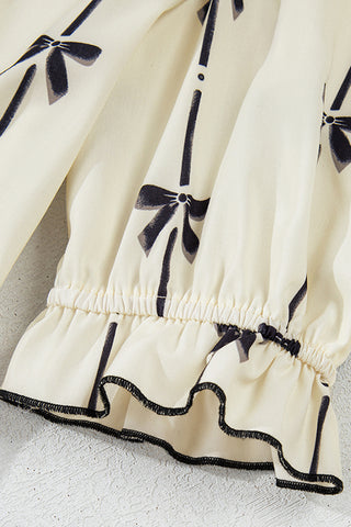 Bow Print Ruffle Mini Dress