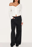 Asymmetric Buttoned Off-Shoulder  Top
