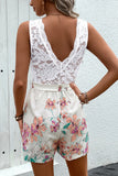 Lace Top Floral Print Romper