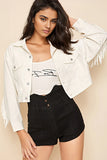 Fringe Accented Button-Front Denim Jacket