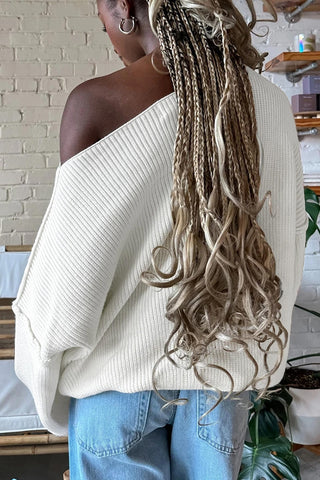 Asymmetric Neck Drop Shoulder  Sweater