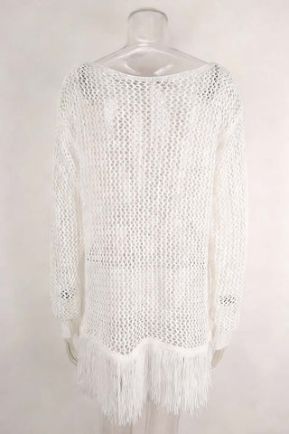 Off-Shoulder Mesh Fringe Cover-Up